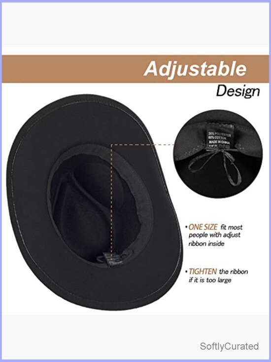 Studded Pinched Cowboy Hat with Belt Buckle Adjustable Wide Brim Felt main image 7